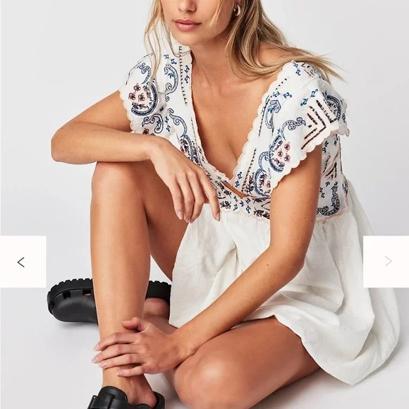 NEW FREE PEOPLE rambling roads mini dress in blanc de blanc NWOT SZ M